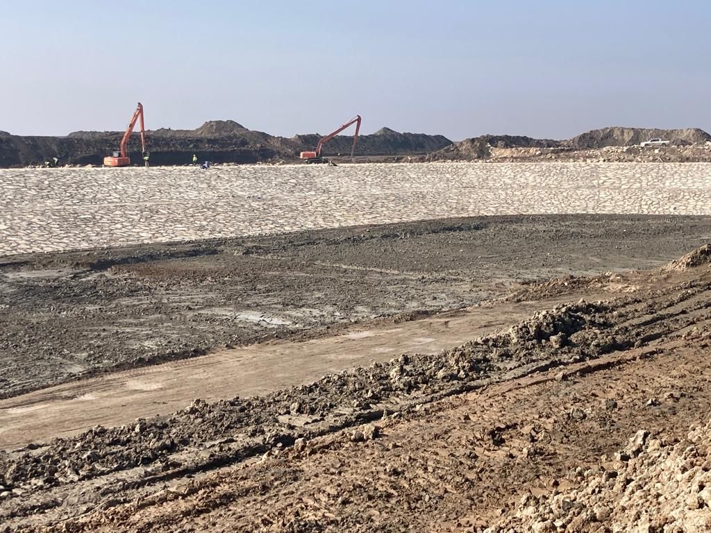 Excavation and stone armor placement for the WTP water-intake channel